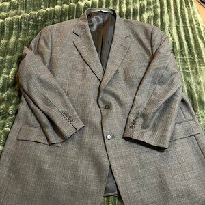 Joseph & Feiss International wool 2 button blazer, gray windowpane plaid, 50R